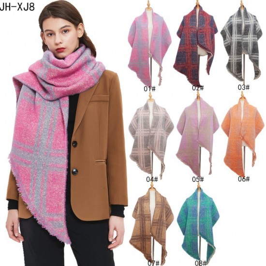 Amazon's hot 2023 foreign trade autumn and winter new style loop yarn jacquard check bevel scarf in stock manufacturer Amazon's hot 2023 foreign trade autumn and winter new style loop yarn jacquard check bevel scarf in stock manufacturer