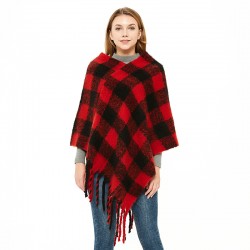 Custom-made European and American autumn and winter loop gauze thickened with tassels and checkered pullover shawl cape in stock from the manufacturer