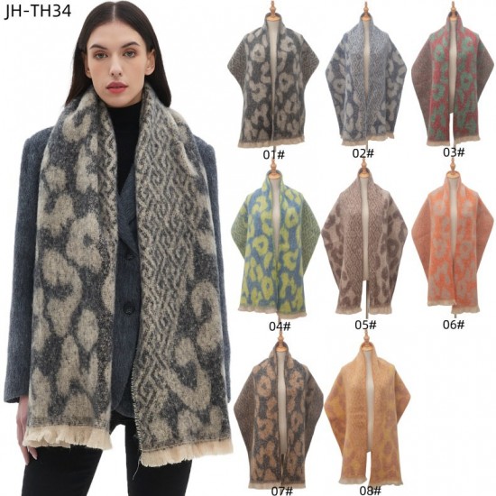 Wholesale manufacturer of cross-border hot 2025 new style export European and American autumn and winter short beard jacquard large leopard print scarves and shawls