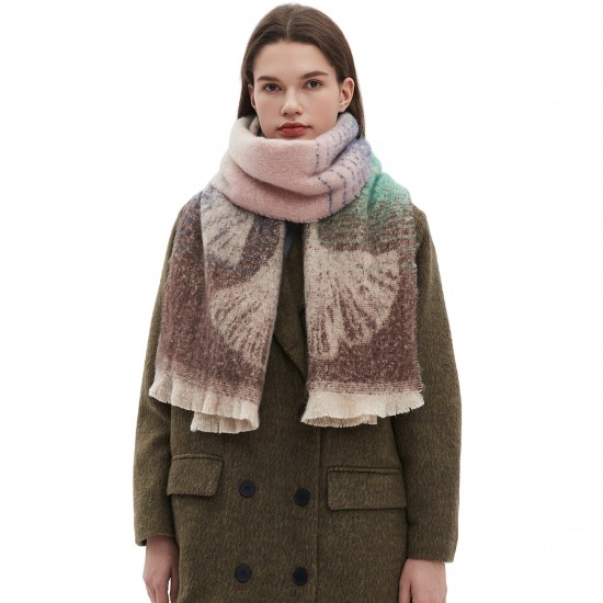New cross-border autumn and winter export European and American circle yarn short beard jacquard ginkgo leaf scarf shawl manufacturer