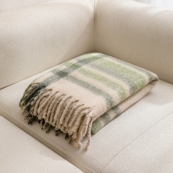 European and American autumn and winter loop gauze imitation mohair green checkered thick thick beard large shawl cover blanket, sofa blanket