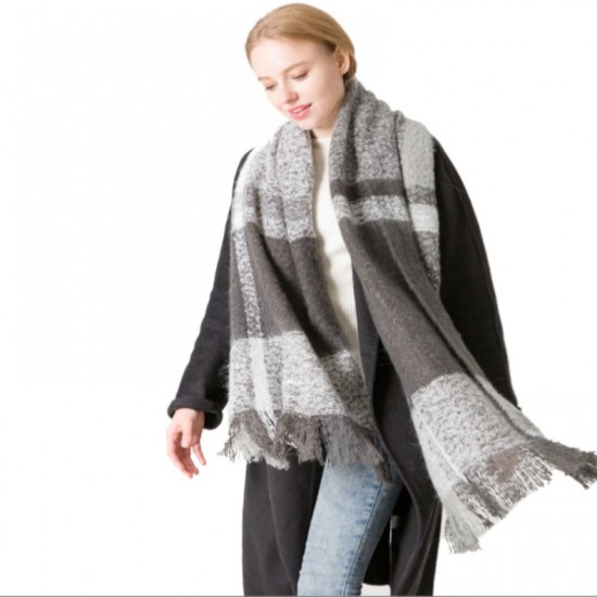 Cross-border exclusive supply of full polyester loop sand check scarves for women's warmth and tassel scarves and shawls for autumn and winter in Europe and America Cross-border exclusive supply of full polyester loop sand check scarves for women's warmth and tassel scarves and shawls for autumn and winter in Europe and America