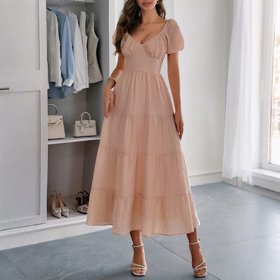 Diyun Cross-border European and American Casual Vacation waistband A-line long dress women's clothing 2025 Summer Independent Store on Amazon