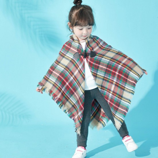 Direct supply from the manufacturer: Amazon's popular new autumn and winter European and American children's horn-buttoned checkered cape shawls