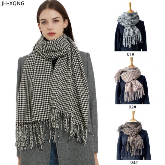 Factory direct supply of new cross-border export women's scarves, European and American autumn and winter small checkered tassel scarves and shawls Factory direct supply of new cross-border export women's scarves, European and American autumn and winter small checkered tassel scarves and shawls