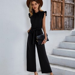 Diyun Cross-border Women's Clothing Amazon Casual short-sleeved solid color one-piece Pants 2024 Spring Flying Sleeve Top