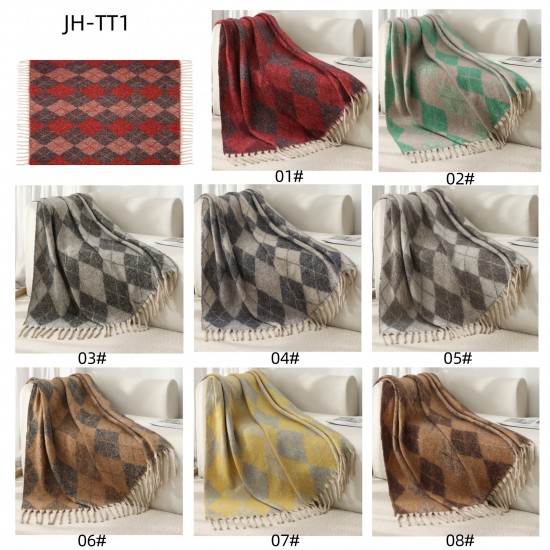 Amazon blanket export new European and American autumn and winter faux mohair thickened diamond checkered large shawl jacquard blanket Amazon blanket export new European and American autumn and winter faux mohair thickened diamond checkered large shawl jacquard blanket