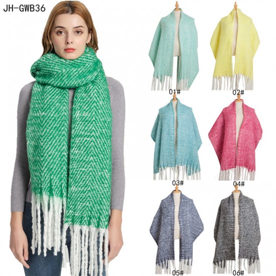 Factory direct supply for export to Europe and America, new winter circle yarn fishbone pattern thickened solid color thick tassel scarves and shawls Factory direct supply for export to Europe and America, new winter circle yarn fishbone pattern thickened solid color thick tassel scarves and shawls