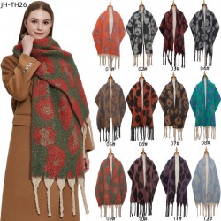 Amazon's hot 2023 new export shawl: European and American winter looped chiffon thick tassel jacquard large leopard print scarf