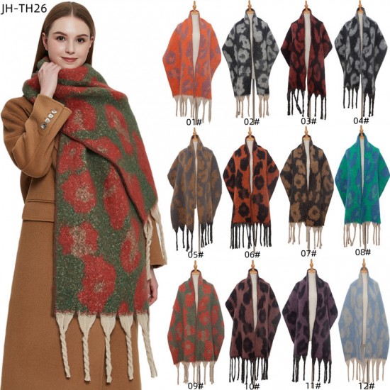 Amazon's hot 2023 new export shawl: European and American winter looped chiffon thick tassel jacquard large leopard print scarf Amazon's hot 2023 new export shawl: European and American winter looped chiffon thick tassel jacquard large leopard print scarf