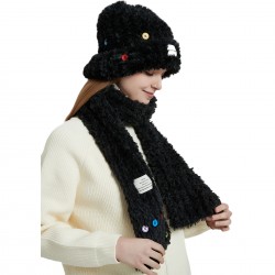 2022 New Winter Scarf and Hat 2-piece set, thickened, warm, plush, soft and comfortable button hat and scarf cover
