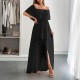 Diyun Cross-border European and American elegant strapless and cinched short-sleeved women's long dress for women's clothing 2025 summer Amazon Diyun Cross-border European and American elegant strapless and cinched short-sleeved women's long dress for women's clothing 2025 summer Amazon