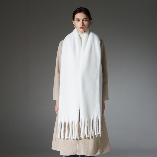 Amazon export European and American autumn and winter hoop gauze thick beard thick braid tassel white scarf shawl in stock manufacturer Amazon export European and American autumn and winter hoop gauze thick beard thick braid tassel white scarf shawl in stock manufacturer