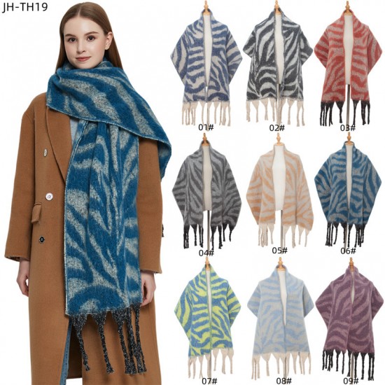 Cross-border new style scarf for export, European and American autumn and winter scarves, circle yarn jacquard zebra pattern thick tassel scarf manufacturer Cross-border new style scarf for export, European and American autumn and winter scarves, circle yarn jacquard zebra pattern thick tassel scarf manufacturer
