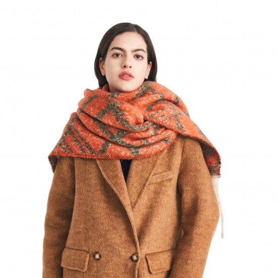 Cross-border Amazon bestseller, new autumn and winter collection of European and American jacquard double-check scarves with loop yarn imitation mohair