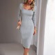 Diyun's European and American cross-border Amazon square-neck woolen dress for autumn and winter 2023, an elegant and form-fitting long dress for foreign trade Diyun's European and American cross-border Amazon square-neck woolen dress for autumn and winter 2023, an elegant and form-fitting long dress for foreign trade