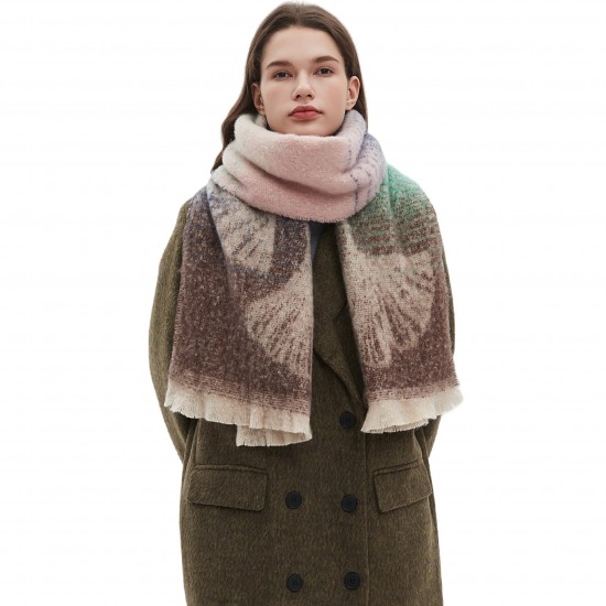 New cross-border autumn and winter export European and American circle yarn short beard jacquard ginkgo leaf scarf shawl manufacturer
