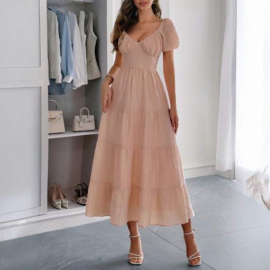 Diyun Cross-border European and American casual vacation style puffed-sleeve long dress women's clothing 2025 Summer Independent store on Amazon