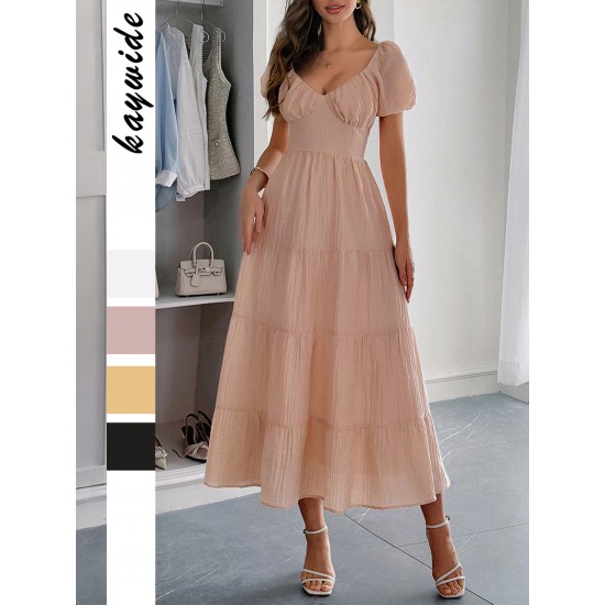 Diyun Cross-border European and American Casual Vacation waistband A-line long dress women's clothing 2025 Summer Independent Store on Amazon