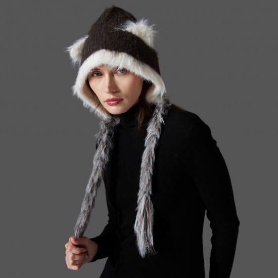 Amazon's hot winter export new cat ear, mink fur, woolen thread ear protection, color-blocked braided hat, knitted hat