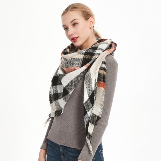 Amazon's popular export European and American faux cashmere seven-color checkered triangular shawl, scarf and scarf manufacturer for spring, autumn and winter Amazon's popular export European and American faux cashmere seven-color checkered triangular shawl, scarf and scarf manufacturer for spring, autumn and winter