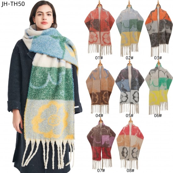 Cross-border Amazon bestseller, new autumn and winter collection of European and American jacquard four-leaf flower scarves with loop yarn imitation mohair Cross-border Amazon bestseller, new autumn and winter collection of European and American jacquard four-leaf flower scarves with loop yarn imitation mohair