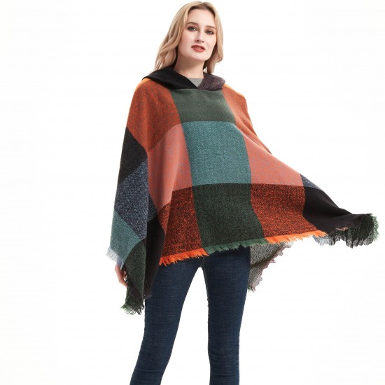 New large-checked women's pullover capes, hooded cloaks and shawls for spring, autumn and winter, directly supplied by the factory for export to Europe and America New large-checked women's pullover capes, hooded cloaks and shawls for spring, autumn and winter, directly supplied by the factory for export to Europe and America