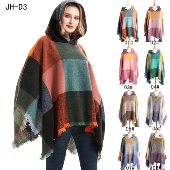 New large-checked women's pullover capes, hooded cloaks and shawls for spring, autumn and winter, directly supplied by the factory for export to Europe and America New large-checked women's pullover capes, hooded cloaks and shawls for spring, autumn and winter, directly supplied by the factory for export to Europe and America