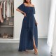 Diyun Cross-border European and American elegant strapless and cinched short-sleeved women's long dress for women's clothing 2025 summer Amazon Diyun Cross-border European and American elegant strapless and cinched short-sleeved women's long dress for women's clothing 2025 summer Amazon