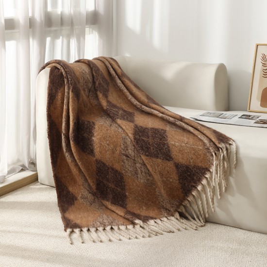 Amazon blanket export new European and American autumn and winter faux mohair thickened diamond checkered large shawl jacquard blanket Amazon blanket export new European and American autumn and winter faux mohair thickened diamond checkered large shawl jacquard blanket