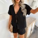 Diyun Cross-border European and American 2025 Spring/Summer Casual Solid Color Vacation Style short-sleeved lace-up top Short Pants Set Women's clothing