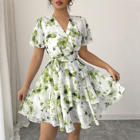 Diyun European and American Casual vacation printed short-sleeved cake dress, skirt, dress, women's clothing, Spring/Summer 2025, Amazon Diyun European and American Casual vacation printed short-sleeved cake dress, skirt, dress, women's clothing, Spring/Summer 2025, Amazon