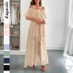 Diyun Cross-border European and American elegant strapless and cinched short-sleeved women's long dress for women's clothing 2025 summer Amazon Diyun Cross-border European and American elegant strapless and cinched short-sleeved women's long dress for women's clothing 2025 summer Amazon