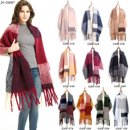 Wholesale manufacturer of new autumn and winter checkered scarves, shawls and scarves with coarse sand rings, tassels and large horizontal stripes for Europe and America Wholesale manufacturer of new autumn and winter checkered scarves, shawls and scarves with coarse sand rings, tassels and large horizontal stripes for Europe and America