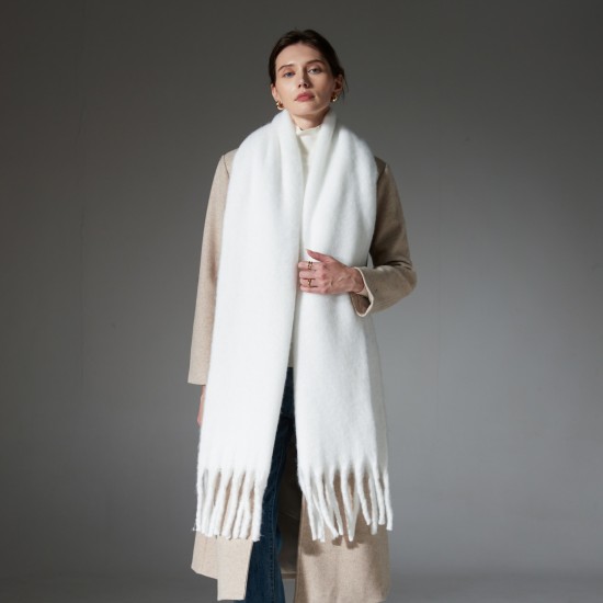 Amazon export European and American autumn and winter hoop gauze thick beard thick braid tassel white scarf shawl in stock manufacturer Amazon export European and American autumn and winter hoop gauze thick beard thick braid tassel white scarf shawl in stock manufacturer