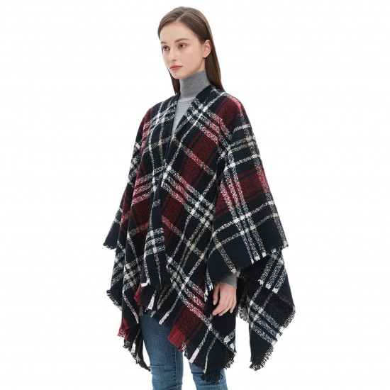 Amazon export Europe and America autumn and Winter new large cape circle sand red black checkered split shawl custom manufacturer Amazon export Europe and America autumn and Winter new large cape circle sand red black checkered split shawl custom manufacturer