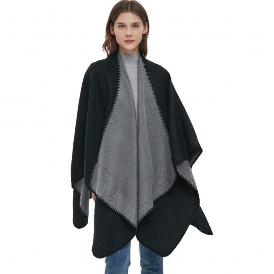 Amazon's popular export European and American autumn and winter solid color imitation cashmere double-sided black and gray split shawl manufacturer