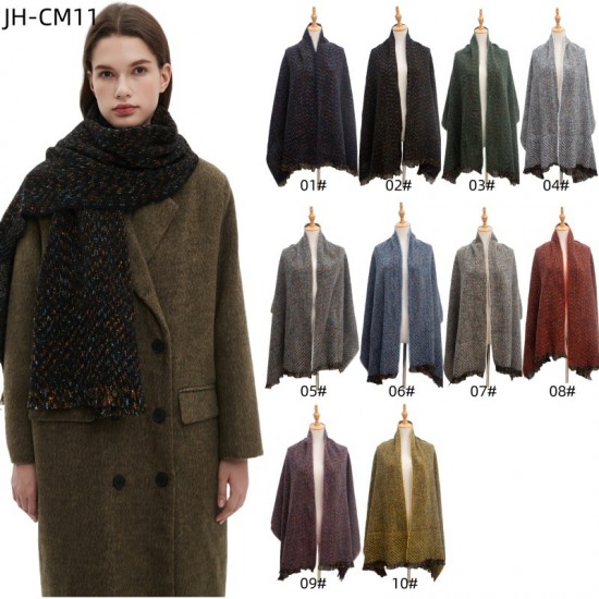 Factory direct supply for cross-border trade 2025 new style European and American autumn and winter short bristle solid color floral scarf shawl Factory direct supply for cross-border trade 2025 new style European and American autumn and winter short bristle solid color floral scarf shawl