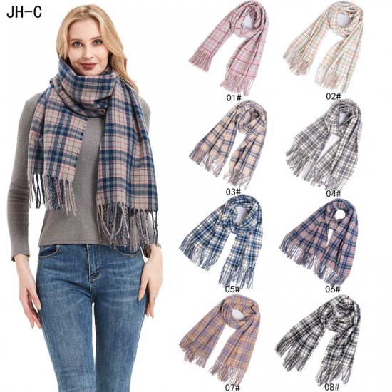 Wholesale of new thickened autumn and winter scarves for women in Europe and America, full polyester knitted fringed checkered scarves and shawls Wholesale of new thickened autumn and winter scarves for women in Europe and America, full polyester knitted fringed checkered scarves and shawls
