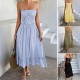 Diyun Cross-border 2025 Spring/Summer A-line dress: European and American casual vacation style lace patchwork high-waisted halter dress for women