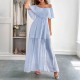 Diyun Cross-border European and American elegant strapless and cinched short-sleeved women's long dress for women's clothing 2025 summer Amazon Diyun Cross-border European and American elegant strapless and cinched short-sleeved women's long dress for women's clothing 2025 summer Amazon
