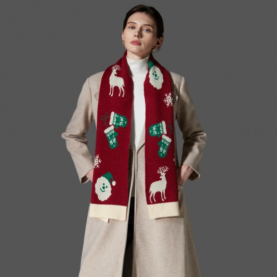 Amazon Premium Cross-border trade European and American autumn and winter new red and green Christmas scarves, deer wool knitted scarves Amazon Premium Cross-border trade European and American autumn and winter new red and green Christmas scarves, deer wool knitted scarves