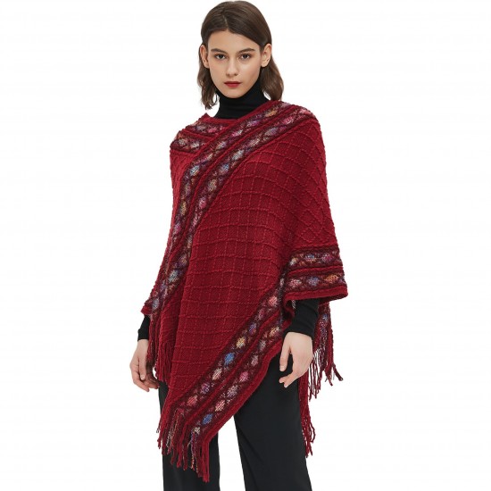 European and American spring and autumn new retro ethnic style solid-color knitted pullover cape shawl in stock manufacturer European and American spring and autumn new retro ethnic style solid-color knitted pullover cape shawl in stock manufacturer