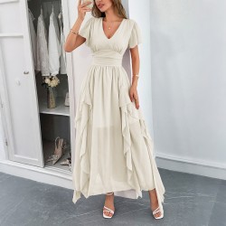 Diyun's European and American casual vacation style short-sleeved corset long dress women's clothing Spring/Summer 2025 Amazon Independent Store