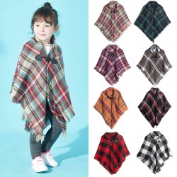 Direct supply from the manufacturer: Amazon's popular new autumn and winter European and American children's horn-buttoned checkered cape shawls