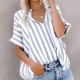Diyun Cross-border European and American 2025 Spring/Summer Casual Commuting Printed striped contrasting color Short-sleeved cardigan shirt Top Women's clothing