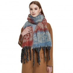 New cross-border shawl for women, European and American autumn and winter thickened imitation mohair coarse tassel large jacquard flower scarf