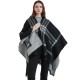 New European and American autumn and winter faux cashmere black and white checkered leather button-split shawl for women's capes manufacturer New European and American autumn and winter faux cashmere black and white checkered leather button-split shawl for women's capes manufacturer