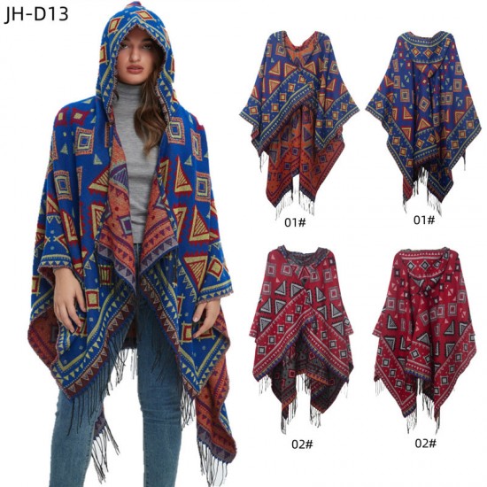 Amazon's popular new hooded cape for foreign trade, jacquard women's tassel shawls for spring, autumn and winter travel in Europe and America Amazon's popular new hooded cape for foreign trade, jacquard women's tassel shawls for spring, autumn and winter travel in Europe and America