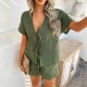 Diyun Cross-border European and American 2025 Spring/Summer Casual Solid Color Vacation Style short-sleeved lace-up top Short Pants Set Women's clothing